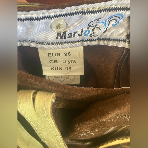 MarJo Bavarian short Leather Pants dark brown with stitching SZ 3T - Picture 4 of 4